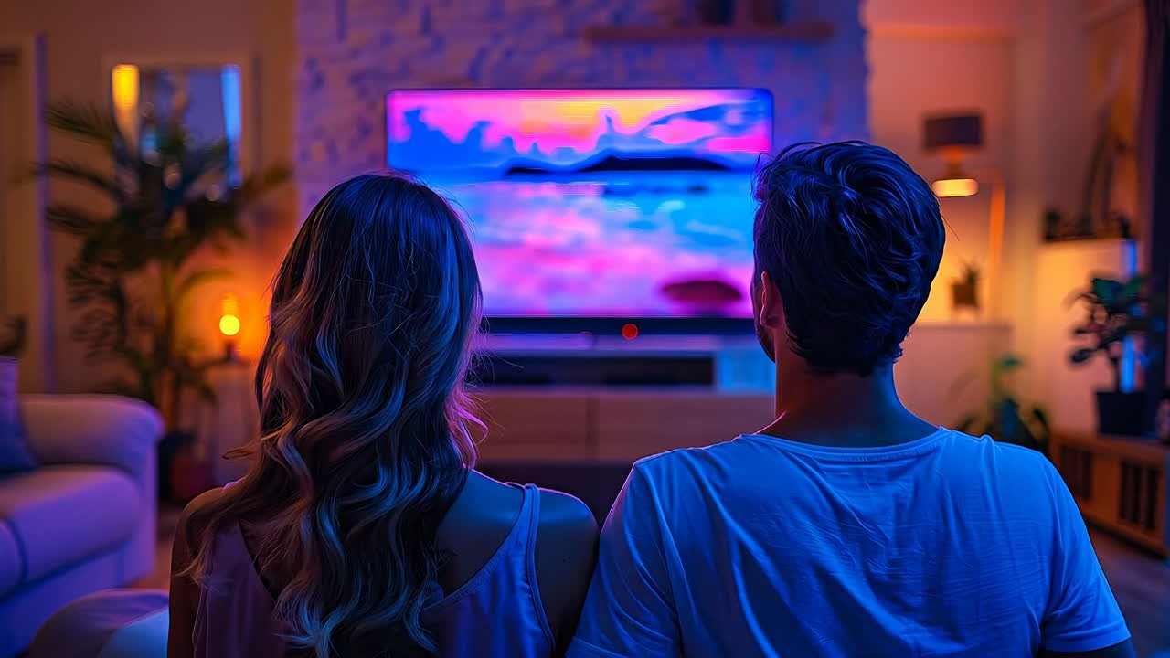 Casal assistindo TV em 4K com a ULTRA4K